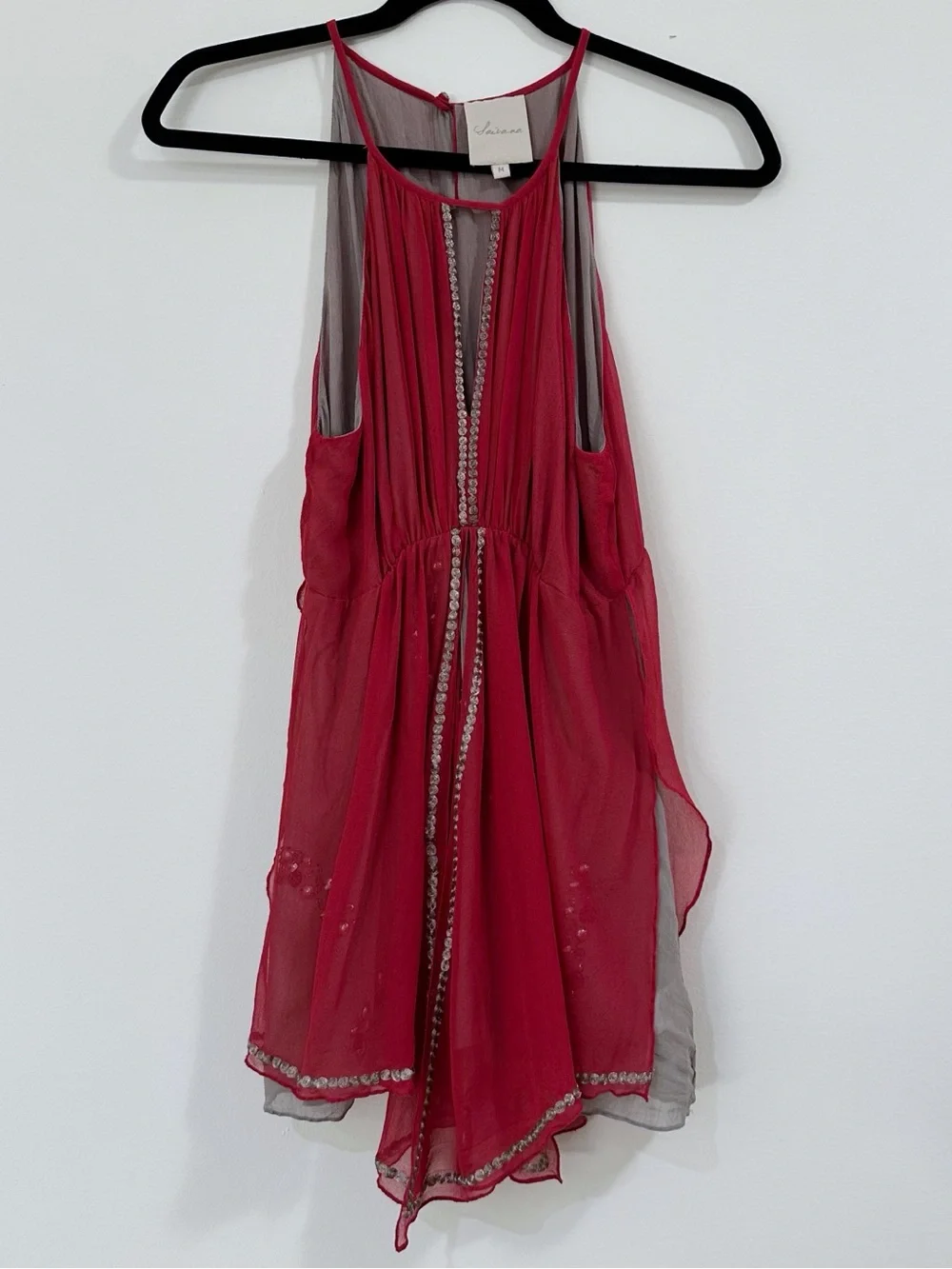 Anthropologie Saivana Halter Sleeveless Silk Red Top Size Medium